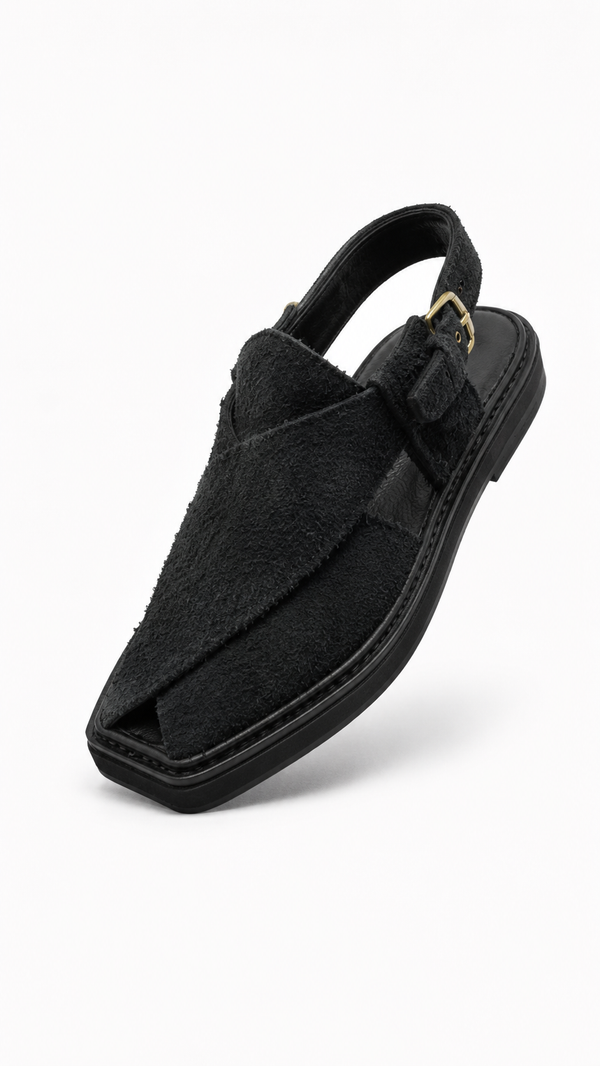 Velor Crown (Mid Sole Black Suede Peshawari Chappal)