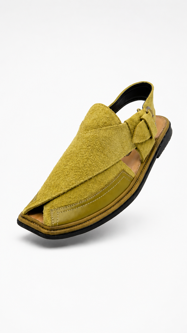Olive Crest (Premium Olive Green Thin Sole Suede Peshawari Chappal)