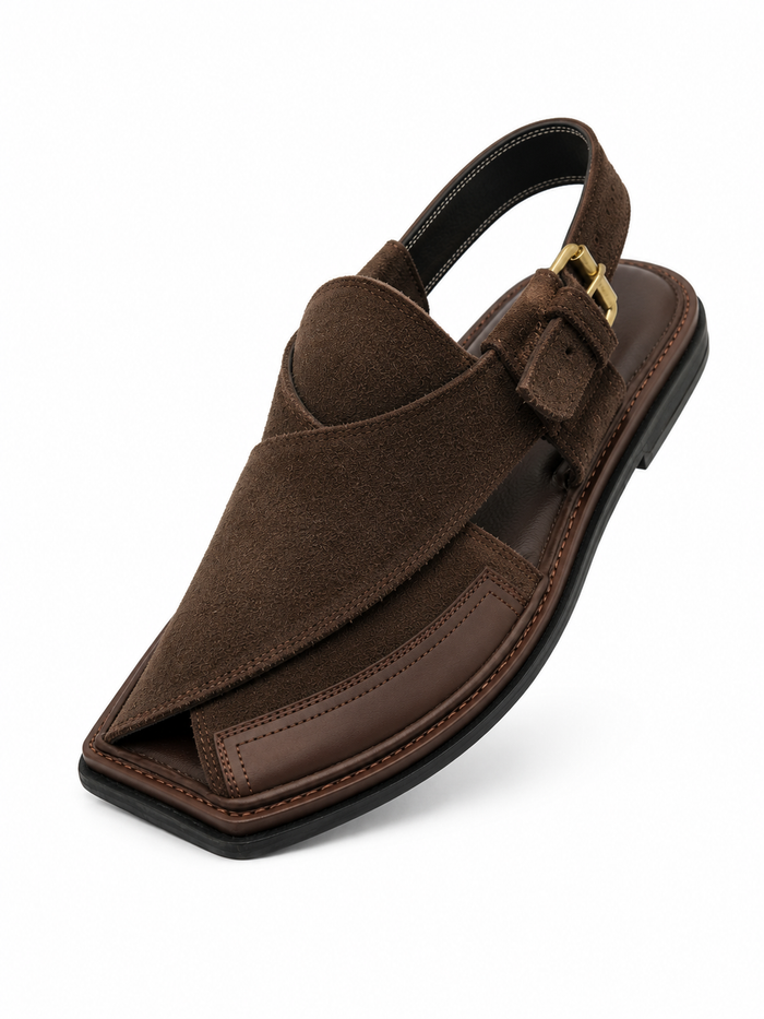 Rustic Suede (Thin Sole Leather Brown Shaded Peshawari Chappal)