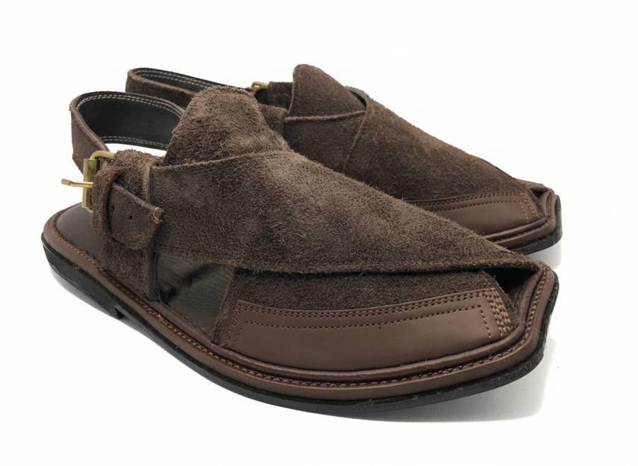 Rustic Suede (Thin Sole Leather Brown Shaded Peshawari Chappal)