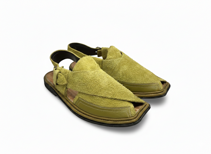 Olive Crest (Premium Olive Green Thin Sole Suede Peshawari Chappal)