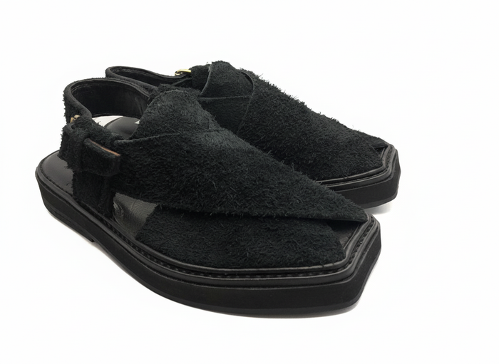 Velor Crown (Mid Sole Black Suede Peshawari Chappal)