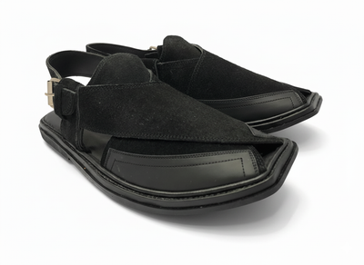 Rustic Suede (Thin Sole Leather Black Shaded Peshawari Chappal)