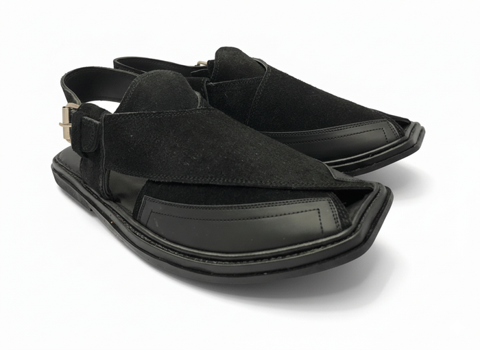 Rustic Suede (Thin Sole Leather Black Shaded Peshawari Chappal)